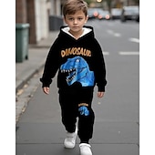 voordelige Jongens 3D Dieren-Jongens 3D Dinosaurus Set met capuchon en joggingbroek Sportoutfit Trainingspakken Lange mouw Lente Herfst Dagelijks Basic Casual Kinderen 4-12 jaar Capuchon Buiten Vakantie Sport Getailleerd