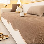 cheap Sofa Cover-Minimalist Herringbone Chenille Non-Slip Wavy Edge Couch Cover
