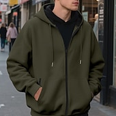abordables sudaderas basicas hombre-Hombre Sudadera Sudadera con capucha y cremallera completa Sudadera con capucha de lana Albaricoque Negro Verde Ejército Azul Marino Gris Claro Con Capucha Plano Bolsillo Deporte Diario Festivos