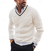 preiswerte Herrenpullover-Herren Pullover Zopfmuster Stricken Normale Oberteile V-Ausschnitt Gestrickt Einfach V Ausschnitt Strickware Moderne zeitgenössische Lässig Alltagskleidung Bekleidung Herbst Winter Schwarz Weiß M L XL
