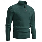 preiswerte Herrenpullover-Herren Pullover Strickpullover Gerippt Stricken Normale Oberteile Tasche Gestrickt Einfach Stehkragen Mode Basic Urlaub Alltagskleidung Bekleidung Herbst Winter Schwarz Wein M L XL