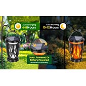 abordables Halloween al Aire Libre-1 linterna solar impermeable con forma de llama intermitente para exteriores, para Halloween y Navidad, con 28 luces LED, ideal para patio, jardín, césped, camino, terraza, luz colgante decorativa