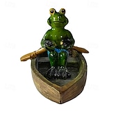 abordables Statues-Figurine de grenouille et de tortue en résine dans un canoë, ornement flottant, figurine d&#039;animal flottant réaliste avec des yeux jaunes, cadeaux idéaux pour le jardin, la piscine ou la rivière