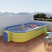 お買い得  プール、ホットタブ＆用品-1個の大きな長方形のインフレータブルスイミングプール - 庭やパーティー用の耐久性のあるPVC屋外ファミリープール &amp;音楽フェスティバル、1～3人収容、3層構造