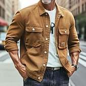 abordables Vestes en Jean-Homme Veste Légère Veste en Jean Formel Maison Coupe-Vent Avec Poches Printemps Automne Hiver Couleur Unie Actif ancien Col Rabattu Régulier Noir Vert foncé Marron Café foncé Veste