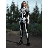 tanie Stroje dla par i grup-Karnawał 2026 Body Kostiumy dla par na Halloween Kombinezon zakrywający całe ciało Szkielet Straszny Kostium Doroślu Dla dzieci Wszystko Halloween Karnawał Dzień Zmarłych Kij Impreza Spektakl Łatwe