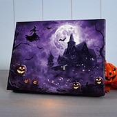 levne halloweenské nástěnné tapisérie-Halloweenské LED plátno na zeď, LED osvětlená nástěnná dekorace, 2aa baterie, osvětlené plátno, led světlo, kuchyň, ložnice nebo domácí dekorace, vodopád