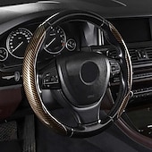 abordables Servicio de Vehículo-Funda antideslizante de silicona y fibra de carbono para volante de coche, ajuste universal, elegante, antideslizante, con agarre suave, para la decoración interior del coche y un cómodo accesorio de conducción.