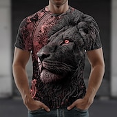 preiswerte T-Shirts mit Tiermuster-Herren Löwe 3D T Shirt Kurzarm T-Shirt 3D-Druck Rundhalsausschnitt Hemd Übertrieben Designer Party Straße Lässig Gelb Rote Purpur Sommer Frühling Ganzjahres Bekleidung S M L XL XXL XXXL