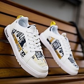 abordables Baskets-Homme Basket Marche Occasionnel Cuir PU Confortable Antidérapant Respirant À lacets Blanc + Noir Blanc / Jaune Rose / Blanc Été Printemps
