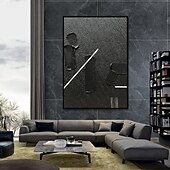preiswerte Ölgemälde-handgefertigtes Ölgemälde auf Leinwand, Wandkunst, Dekoration, schwarz, mattierte Textur, schlicht, abstrakt, für die Inneneinrichtung, gespannter Rahmen, hängendes Gemälde/gerolltes, rahmenloses,