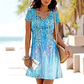 abordables Robes Floraux Imprimés-Femmes Mini Robe Robe Décontractée Robe d&#039;été Mode Moderne Quotidien Plage Week-end Coupe régulière Fleur Manche Courte Col ras du cou Rose Claire Bleu Été Printemps
