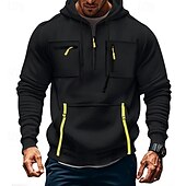 abordables sweats à capuche basiques pour hommes-Homme Sweat à capuche Sweat à capuche quart zippé Sweat à capuche tactique Noir Vert Véronèse bleu marine Kaki Gris Clair À capuche Uni Avec Poches Sport &amp; Loisir Occasionnel Quotidien Streetwear