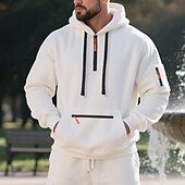 abordables sudaderas basicas hombre-Hombre Sudadera Sudadera con capucha y cremallera de un cuarto Sudadera con capucha de lana Negro Blanco Azul Marino Caqui Gris Claro Con Capucha Plano Bolsillo Cremallera de un cuarto Deporte Diario
