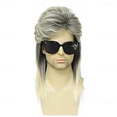 economico Parrucche storiche-Parrucca mullet lunga bicolore grigio-biondo in stile anni &#039;80, accessorio per feste in costume
