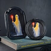 cheap Halloween Hanging &amp; Tabletop Decorations-Halloween Resin Photo Frame Decor, Black and Brown Ghost Holding Candle Design, Round and Square Shapes for Home, Bedroom, Study, and Office Desktop Halloween Photo Display