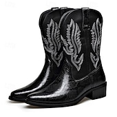 abordables Cowboy et bottes occidentales-Bottes de cowboy western brodées en similicuir pour homme – Bottes de rodéo marron à bout carré pour les tenues de ferme, de festival et décontractées