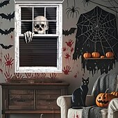 cheap Door Covers-Halloween Window Curtain Skeleton Peeking Through Blinds, Scary Door Cover, Window cover,  Wall Tapestry for 2025 Halloween Spooky Home Decoration