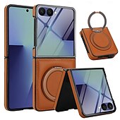abordables Coques Samsung-téléphone Coque Pour Samsung Galaxy Z Flip 7 Z Flip 6 Z Flip 5 Z Flip 4 Z Flip 3 Coque Arrière Supporte la Charge Sans Fil Support Antichoc Rétro TPU faux cuir