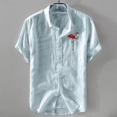  Homens Camisa de linho Camisa casual Camisa de algodão e linho camisa de botão Padrão Férias Rua Branco Azul Marinho Escuro Azul Céu cáqui Manga Curta Lapela Verão Roupa Fivela