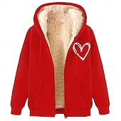 baratos Moletom com capuz de lã-Homens Full Zip Hoodie Moletom com zíper Casaco de lã Moletom de lã Adamascado Preto Vinho Vermelho Azul Com Capuz Coração Tecido Estampas Abstratas Zíper Bolsos Desportos e Ar livre Casual Diário