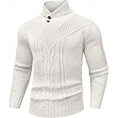 voordelige pullover voor heren-Voor heren Trui Gebreide trui Geribd breien Normale tops Gebreid Effen Opstaande boord Modieus Basic Vakantie Alledaagse kleding Kleding Herfst Winter Wijn Zwart S M L