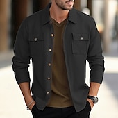 baratos Casacos &amp; Sobretudos para Homem-Homens jaqueta leve Jaqueta Waffle Jaqueta de Camisa Jaqueta casual Férias Diário Respirável Bolsos Primavera Outono Tecido Moda Clássico Lapela Padrão Preto Branco Vinho Verde Escuro cáqui Casaco