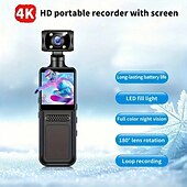 abordables Caméras, appareils photo et vidéo-Caméra d&#039;action à objectif pivotant Ultra HD 4K - enregistrement en boucle &amp;Caméra corporelle portative étanche et antichoc à vision nocturne pour le ski, le cyclisme et les aventures en plein air