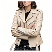 economico Giacche in finta pelle-Per donna Giacca in Ecopelle Confortevole Cerniera completa Moda Stile da Strada Semplice All&#039;aperto Casual Quotidiano Regolare Collo ripiegato Vestibilità regolare Manica Lunga Capispalla Argento