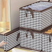 cheap Clothes Drawer Organizers-2Pcs Foldable Jeans Organizer for Closet, Large Capacity Houndstooth Storage Box, Dustproof Foldable Clothes Storage Bin for Home Organization