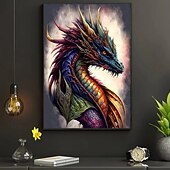 economico Stampe animali-Poster artistico su tela con drago colorato, senza cornice, decorazione moderna per pareti di soggiorno e camera da letto