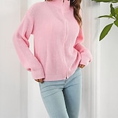 Női Kardigán Alkalmi Tömör szín Vaskos Körgallér Cipzár Kötött Hosszú ujj Normál felsők Kötött Napi Szabadság Alkalmi Fekete Arcpír rózsaszín Ősz Tél olcso Szilárd színek-Női Kardigán Alkalmi Tömör szín Vaskos Körgallér Cipzár Kötött Hosszú ujj Normál felsők Kötött Napi Szabadság Alkalmi Fekete Arcpír rózsaszín Ősz Tél