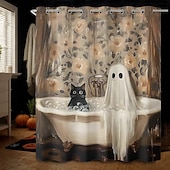 levne Halloween koupel-Halloweenský sprchový závěs s háčky, polyesterový, pratelný, voděodolný, vzorovaný, koupelnová vana, dekorace