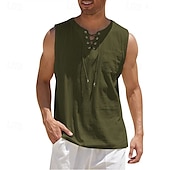 economico Vacanza-Per uomo Camicia Camicia di lino Camicia popover Camicia Estiva Abbigliamento da spiaggia Maglietta senza maniche Tinta unica Vacanza Streetwear Nero Bianco Blu marino Azzurro cielo Senza Maniche