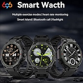 abordables Relojes inteligentes-Reloj inteligente deportivo para hombre, con linterna LED, Bluetooth, llamadas, control del ritmo cardíaco, asistente de voz, SOS, para exteriores, 1,52