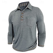 preiswerte Klassisches Poloshirt für Herren-Herren Golfshirt Golf Poloshirts Arbeit Lässig Revers Langarm Basic Modern Farbblock Patchwork Knöpfe Frühling Herbst Normale Passform Aprikose Marineblau Blau Grün Hellgrau Dunkelgray Golfshirt