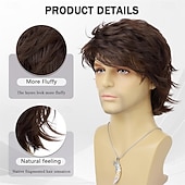 billiga Herrperuker-Ljusbrun peruk för män Kort lager Naturlig vågig syntetisk peruk värmebeständigt hår Manlig kille Daglig festkostym Halloween Cosplay-peruker