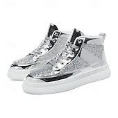 abordables Botines-Hombre Botas Zapatos de Paseo Casual Cuero PU Cómodo Antideslizante Transpirable Botines / Hasta el Tobillo Cordones Plateado Dorado Verano Primavera