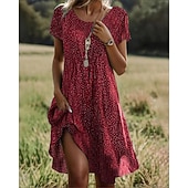 abordables Robes fleuries décontractées-Femmes Mini Robe Robe Fleurie Robe bohème Robe Imprimée Classique Moderne Quotidien Extérieur Vacances Coupe régulière Fleur Manche Courte Col ras du cou Bleu Vin Vert Été