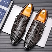 economico Formale-scarpe da uomo con triplo cinturino in similpelle intrecciata e testurizzata – design con fibbia unica per uomini alla moda, banchetti e ricevimenti serali