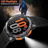 Χαμηλού Κόστους Smartwatch-Νέο στρατιωτικό έξυπνο ρολόι για άνδρες με φακό LED, πυξίδα 1.43, λειτουργίες οθόνης AMOLED, ανθεκτικό έξυπνο ρολόι για iOS και Android