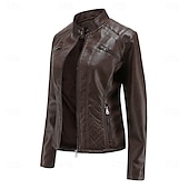 economico Giacche in finta pelle-Per donna Giacca in Ecopelle Confortevole Tasca Cerniera completa Moda Stile da Strada Semplice All&#039;aperto Casual Quotidiano Regolare Collo alla coreana Vestibilità regolare Manica Lunga Capispalla