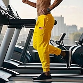 billiga Joggingbyxor-Herr Atletiska byxor Joggingbyxor Joggare Långbyxor Ficka Elastisk midja Snörning Amerikanska flaggan Komfort Utomhussport Dagligen Mode Ledigt Svart Gul Microelastisk