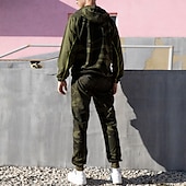 economico Tute basic-Per uomo Felpa con cappuccio Tuta da Ginnastica Felpa con cappuccio a zip intera Tuta da Allenamento Verde militare Cachi Grigio Con Cappuccio Mimetico 2 Pezzi Sport &amp; Outdoor Quotidiano Ferie