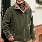 baratos Moletom com capuz de lã-Homens Moletom com zíper Moletom Zip Moletom de lã Casaco de lã Moletom com zíper completo Preto Azul Marron Verde Colarinho Clerical Tecido Zíper Bolsos Desportos e Ar livre Casual Diário Poliéster