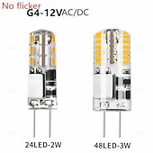 זול נורות דו-פיניות לד-10 יחידות נורת לד G4 AC/DC12V ללא הבהוב, 2W 3W סיליקון, 24/48 נוריות SMD3014, בהירה במיוחד, מחליפה נורת הלוגן של 30W