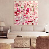 お買い得  抽象画-手作りの油絵キャンバス壁アート装飾モダンな抽象的なピンクのカラーブロックテクスチャホームデコレーション用ストレッチフレーム吊り下げ絵画/ロールキャンバス（フレームなし）