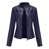 voordelige Imitatieleren jassen-Dames Jas van imitatieleer Comfortabel Zak Volledige ritssluiting Modieus Street Style Effen Buiten Casual / Dagelijks Normaal Opstaand Normale pasvorm Lange mouw bovenkleding Zwart Rood Kameel Lente