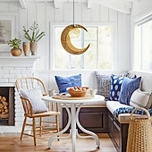 baratos Luzes pendentes-Luminária pendente vintage estilo country em formato de lua crescente, material de corda trançada de metal, 40 cm de altura, luz branca quente/branca, e26 e27, corrente ajustável