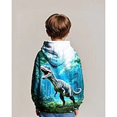 billiga Pojkens 3D-djur-Pojkar 3D Dinosaurie Huvtröja Långärmad Vår Höst Mode Streetwear Barn 4-12 år Huva Utomhus Ledigt Dagligen Normal